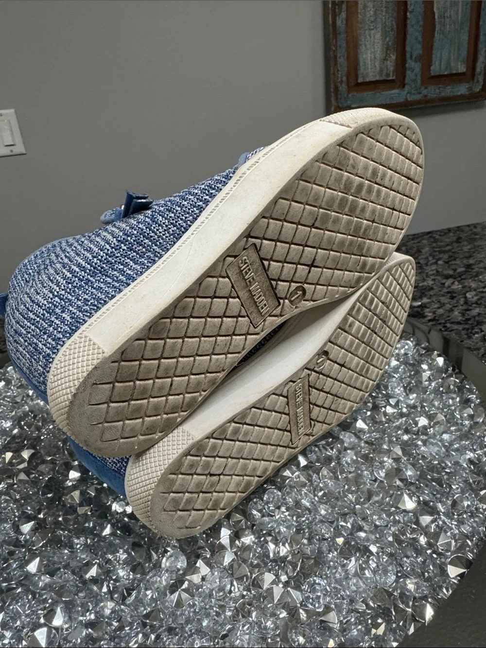 Steve Madden Blue Knit Wedge Sneaker with Side Zip EUC 1